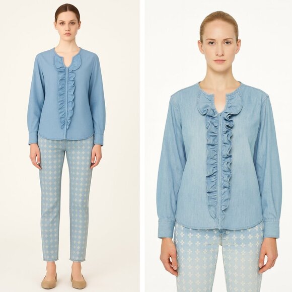 NEW Isabel Marant Etoile Liz Zip Front Blouse Western Bohemian Denim Preppy - Picture 1 of 7